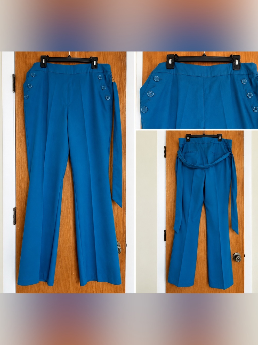 New York & Company Teal Wide-Leg High-Rise Pants with Side Buttons